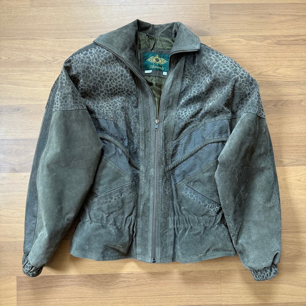 Women's Vintage 90's Avanti Pig Suede Leather Zip Up Bomber Jacket Sz Small VTG